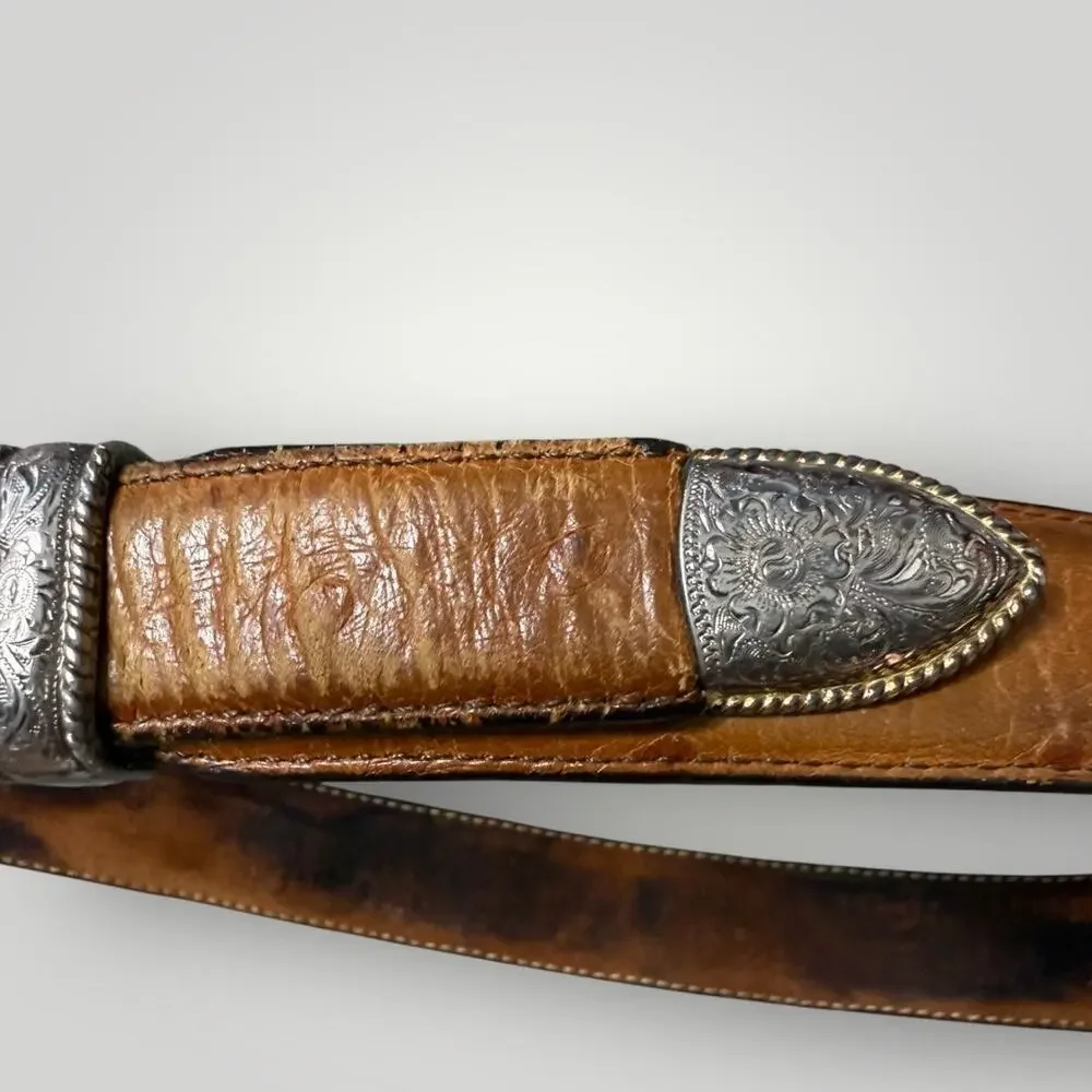 VTG TONY LAMA buckle belt brown leather western cowboy Size 36